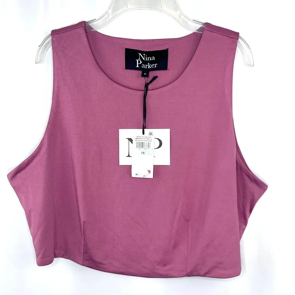 Nina Parker Size 1X Crew Neck Pink Cropped Tank Top